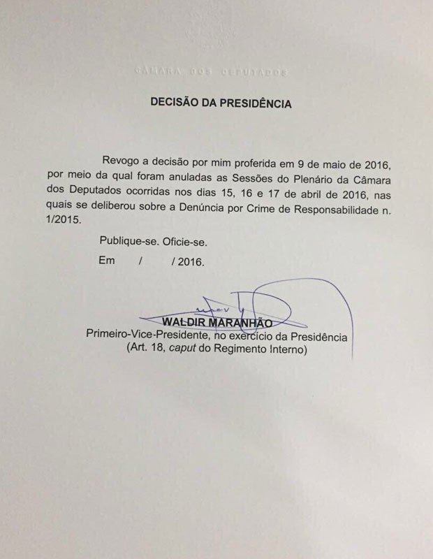 Nota de Waldir Maranhão (Crédito: Reprodução)