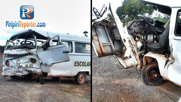 Colisão de carro e Kombi escolar deixa 7 feridos (Crédito: Piripiri Repórter)