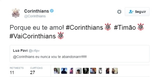 Ação do Corinthians no Twitter (Crédito: Reprodução)