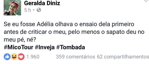 Geralda detonou Adélia (Crédito: Reprodução/ Facebook )