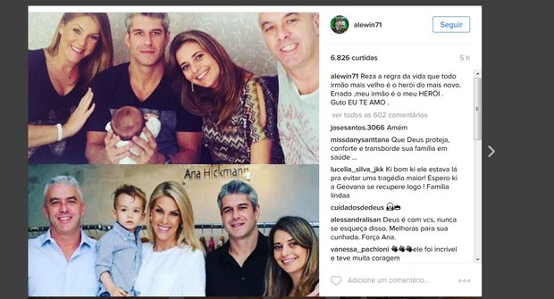 Alexandre Correa, marido de Ana Hickmann, faz post em homenagem ao irmão, que defendeu a apresentadora em atentado em Belo Horizonte