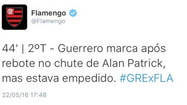 Postagem do Flamengo no Twitter (Crédito: Reprodução)