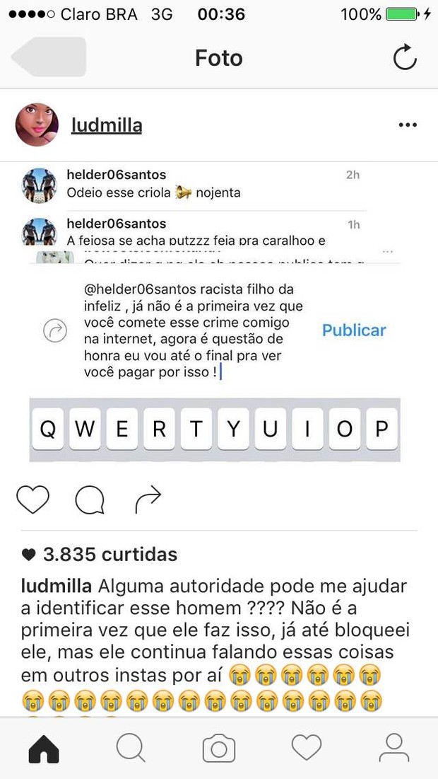 Ludmilla foi alvo de comentários racistas (Crédito: Reprodução)