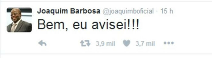 Post de Joaquim Barbosa no Twitter