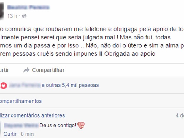 Menor fez desabafo em uma rede social