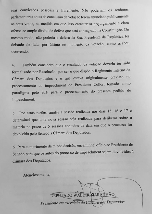 Nota à imprensa de Waldir Maranhão (Crédito: Reprodução)