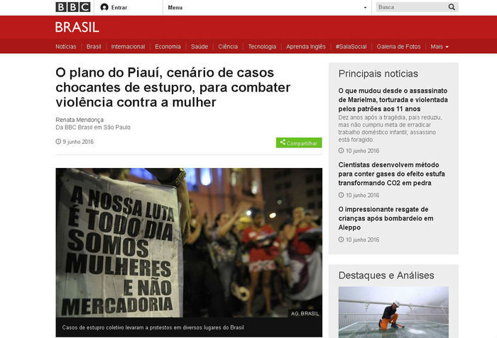 Matéria publicada pela página oficial da BBC Brasil