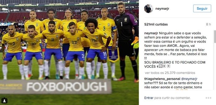 Publicação de Neymar (Crédito: Reprodução)