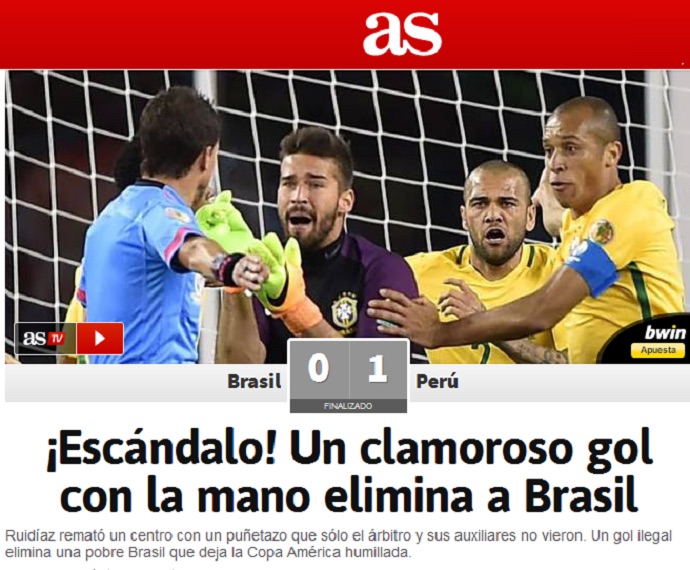 "Escândalo": imprensa internacional repercute gol contra o Brasil