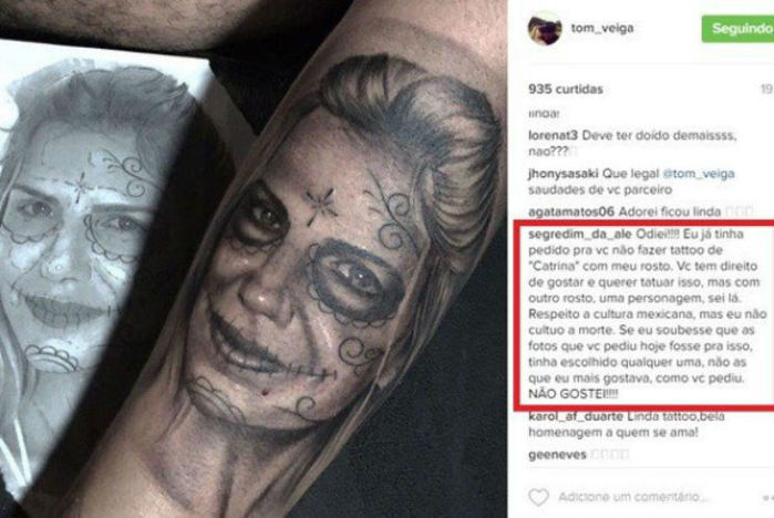 Mulher de Tom Veiga, o Louro José, reprova tattoo com seu rosto feita pelo marido (Crédito: Reprodução)