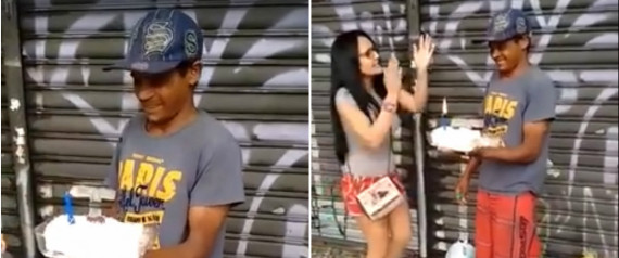 Morador de rua ganha bolo (Crédito: Reprodução)