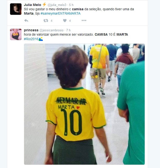 Nero reclama de ausência de camisas da seleção com nome de Marta (Crédito: Reprodução)