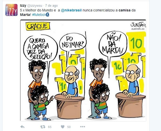Nero reclama de ausência de camisas da seleção com nome de Marta (Crédito: Reprodução)