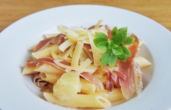 Receita: Penne de melão com presunto cru (Crédito: Reprodução)