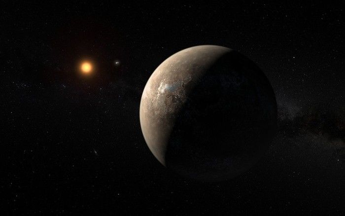 Ilustração mostra o planeta Proxima b orbitando ao redor da anã vermelha Proxima Centauri, vizinha mais próxima do Sol (Crédito: Reprodução)
