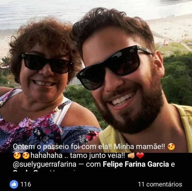 Suely Guerra Farina e o filho Felipe Farina Garcia (Crédito: Reprodução)
