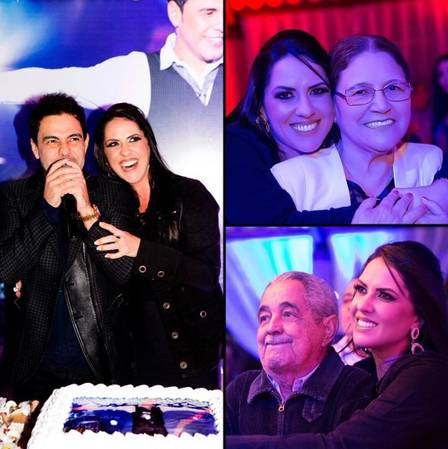 Graciele Lacerda com pais de Zezé Di Camargo em aniversário do cantor