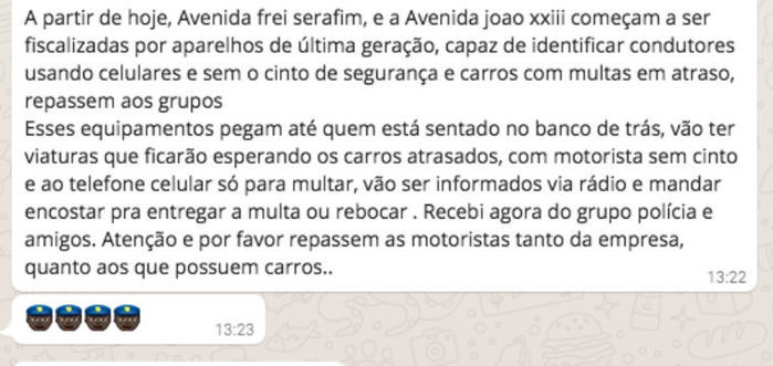 Mensagem que está sendo compartilhada nas redes sociais (Crédito: Reprodução)