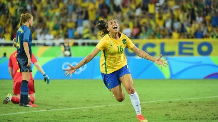 Beatriz comemora o gol (Crédito: Reprodução)