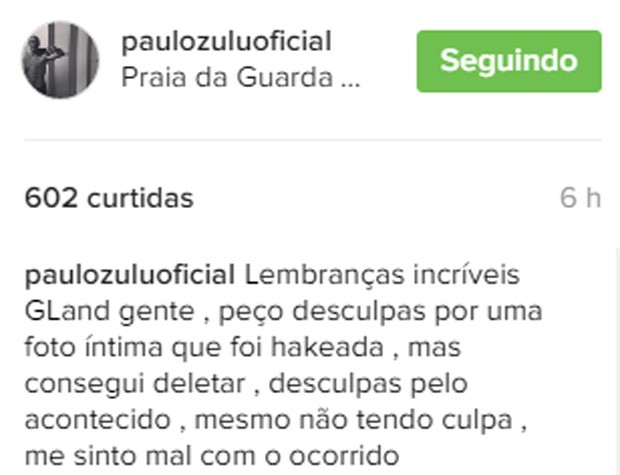 Paulo Zulu tem foto intima divulgada nas redes sociais (Crédito: Reprodução)