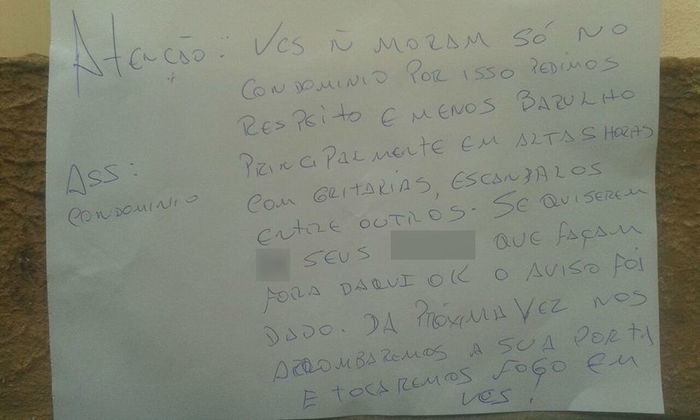 Bilhete recebido pelo Hugo Antônio Coelho