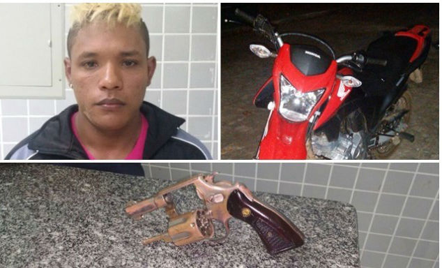 Revólver e moto encontrados com a dupla