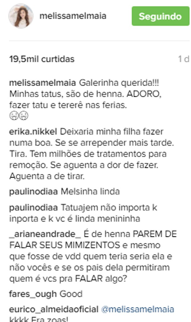 Mel Maia explica tatuagens após polêmica na web (Crédito: Reprodução)