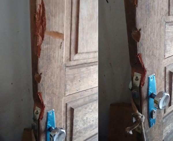 Porta da casa arrombada (Crédito: Campo Maior em Foco)