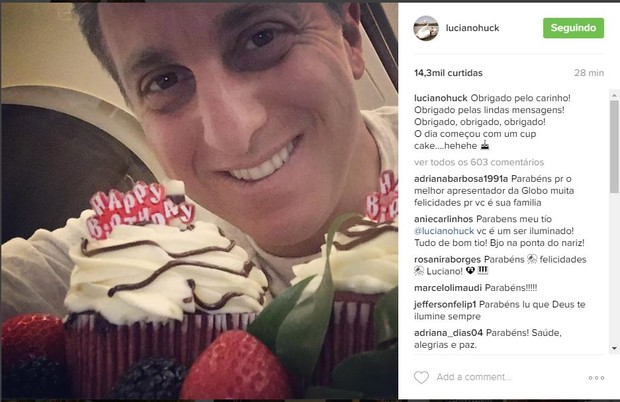 Luciano Huck é parabenizado pelo aniversário de 45 anos (Crédito: Reprodução)