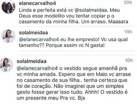 Solange Almeida surpreende e oferece vestido de festa para fã
