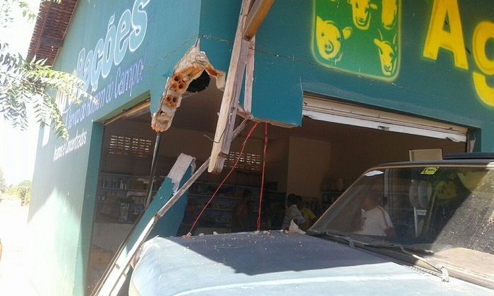 Carro invadiu loja de rações (Crédito: Campo Maior em Foco)