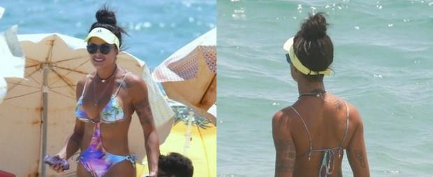 Aline Riscado mostra frente e verso e exibe belas curvas em praia