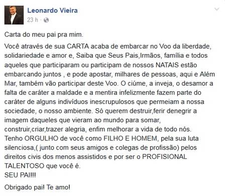 Leonardo Vieira recebeu apoio do pai