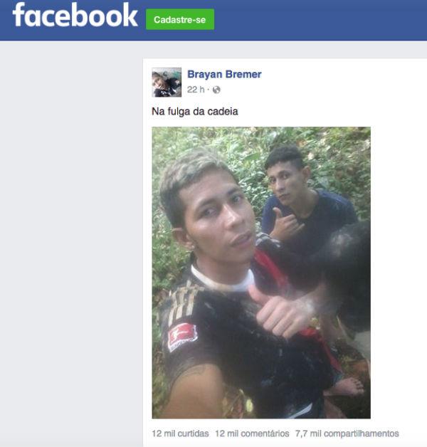 Detento que fugiu posta foto com amigos