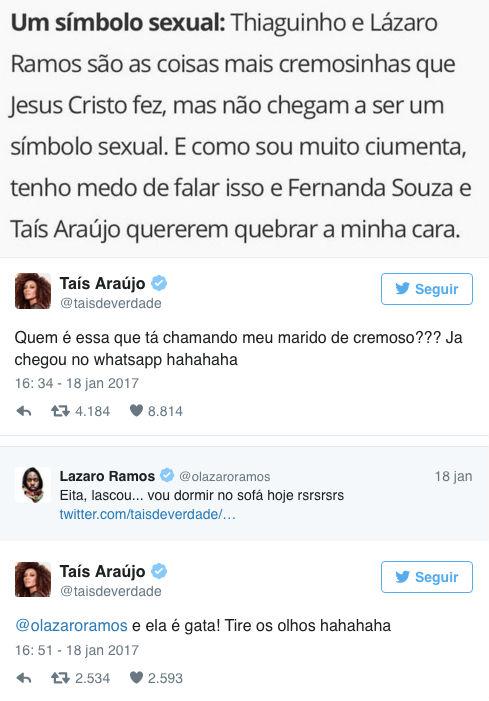 Participante do BBB provoca ciúmes de Taís Araújo nas redes sociais
