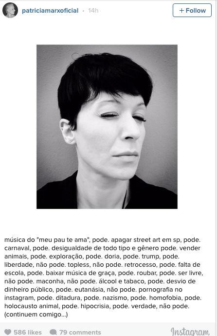 Patricia Marx tem foto censurada no Instagram: "Meu p* te ama pode"