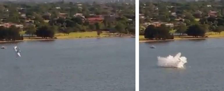Pequeno avião cai em rio diante de milhares de pessoas; vídeo
