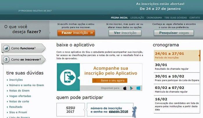 As inscrições para o Sisu do primeiro semestre de 2017 vão até 27 de janeiro