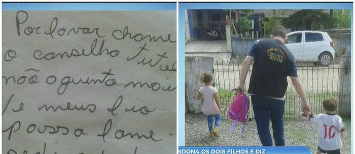 Mãe abandona filhos e deixa carta dizendo que eles passam fome