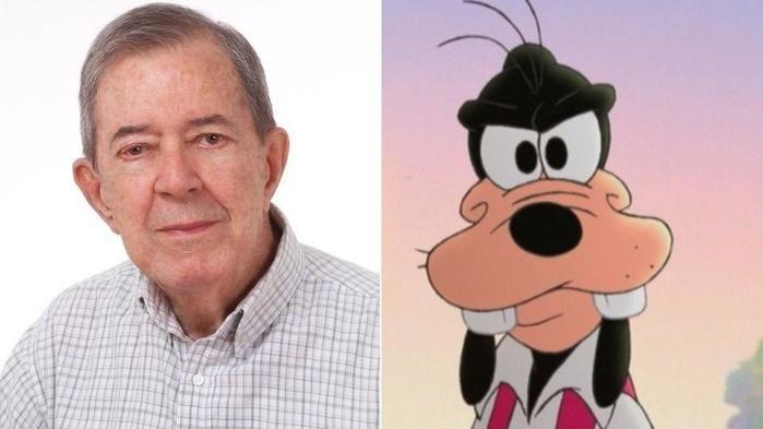 Montagem com o dublador Telmo de Avelar e seu personagem mais famoso, Pateta (Crédito: Reprodução)