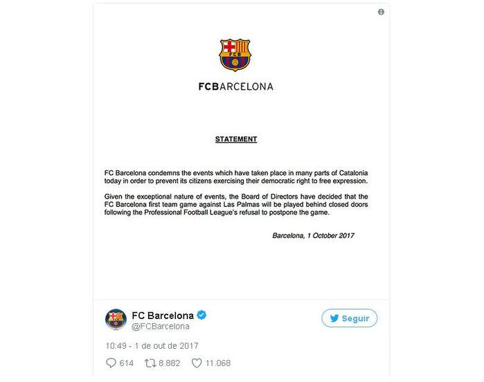Barcelona enfrantará Las Palmas com portões fechados no Camp Nou (Crédito: Reprodução)