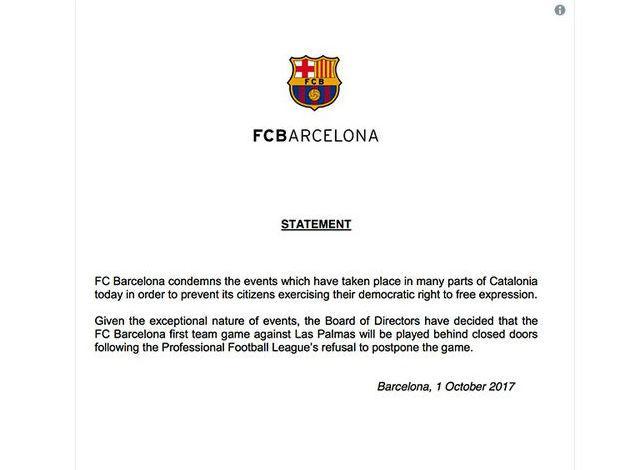 Barcelona enfrantará Las Palmas com portões fechados no Camp Nou