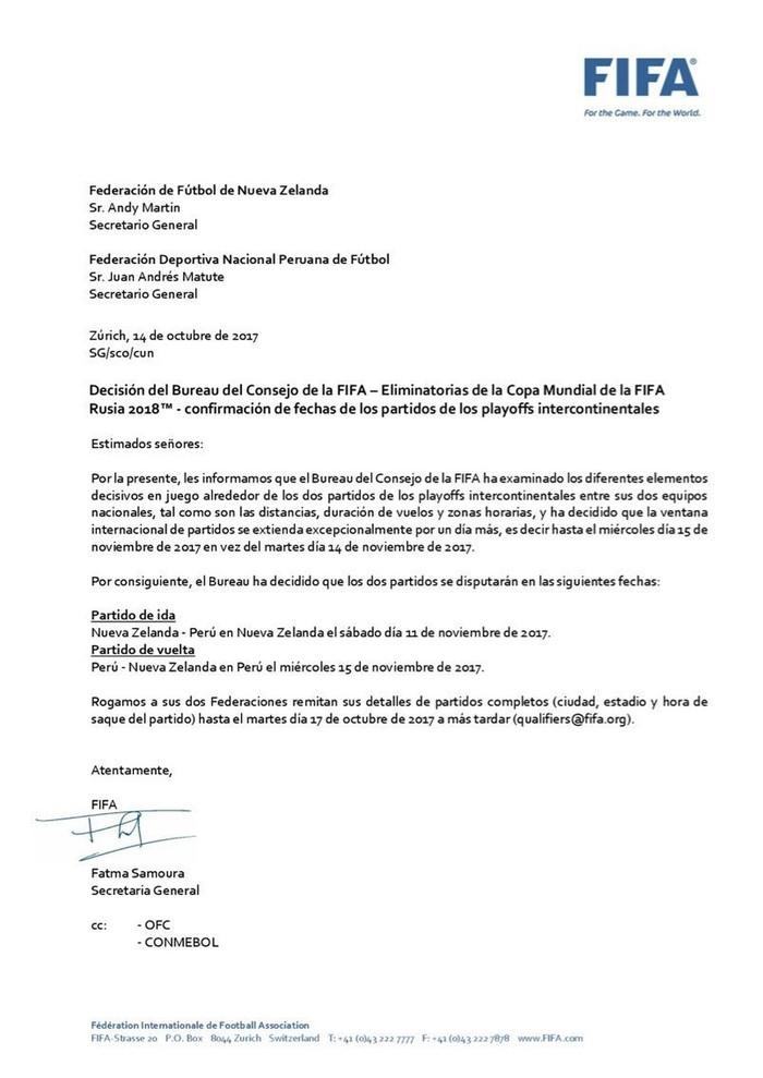 FPF divulgou em seu Twitter carta enviada pela Fifa (Crédito: Reprodução)