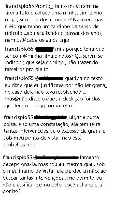 Após a foto, mãe da atriz respondeu comentários (Crédito: Reprodução/Instagram)
