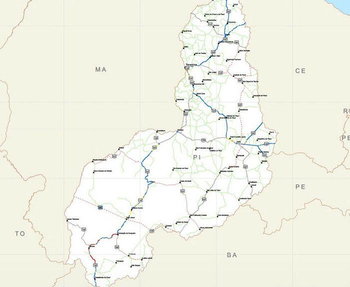 Mapa mostra rodovias do Piauí (Crédito: DNIT)