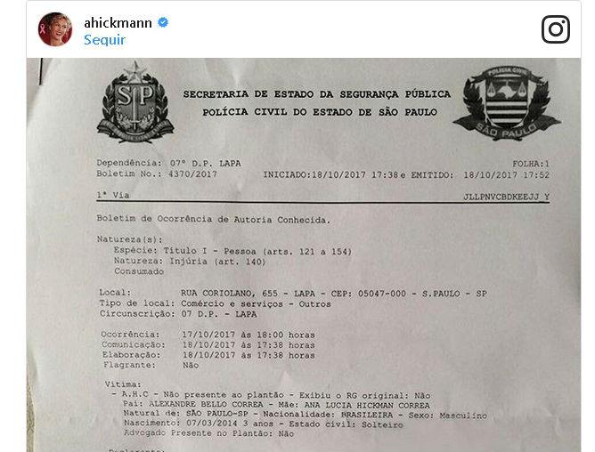 Ana Hickmann fez B.O após ofensas contra seu filho (Crédito: Instagram)