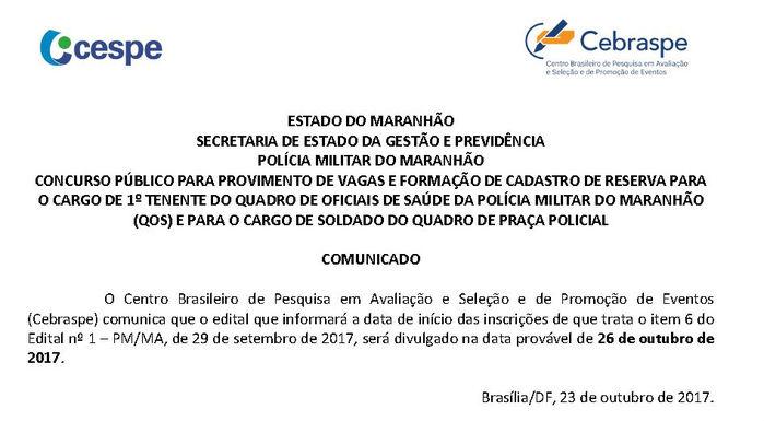 Concurso da Polícia Militar do Maranhão (Crédito: Cespe/Cebraspe)