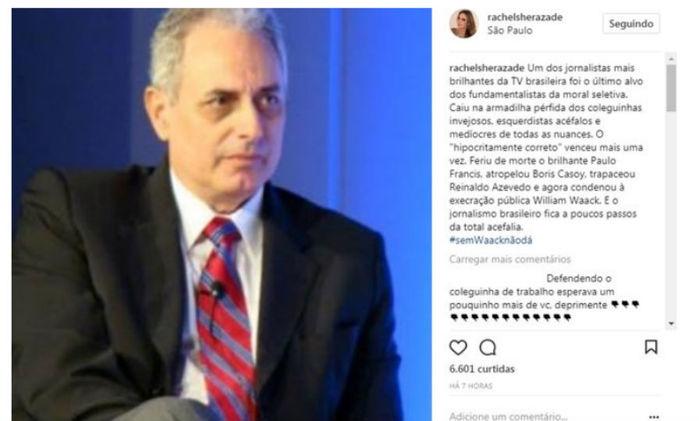 Post de Rachel Sheherazade defendendo Waack