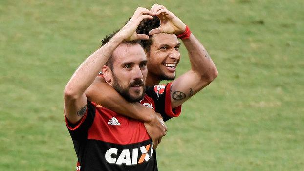 Mancuello comemora o seu gol, o primeiro do Flamengo sobre o Corinthians (Crédito: Getty)