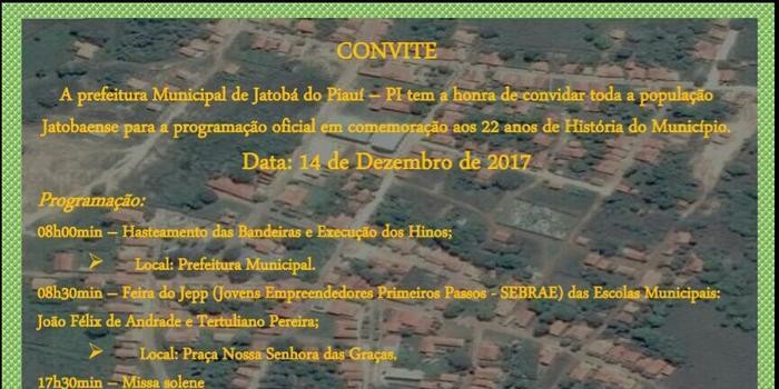 Prefeitura municipal de Jatobá convida a população para aniversário